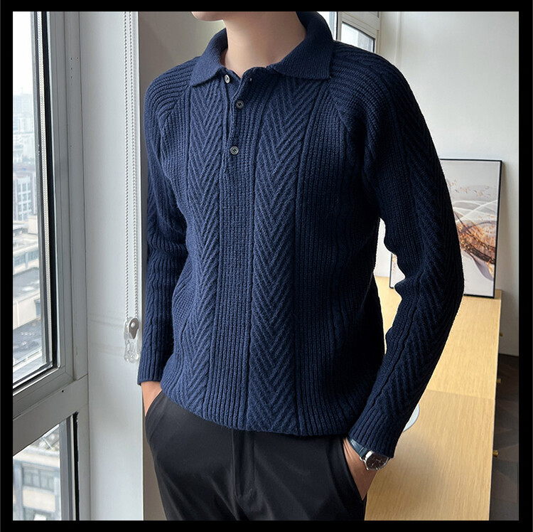 Jacquard moda moda de hombre otoño invierno nuevo suéter moda masculina retro collar overhead camisa de punto