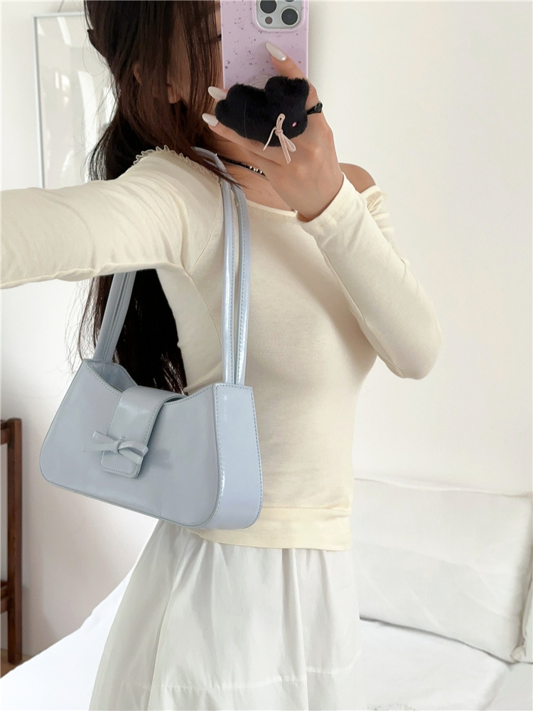 Borsa a tracolla singola rossa da donna 2024, nuova versione coreana, alla moda, minimalista, con fiocco sottobraccio_voghion.com