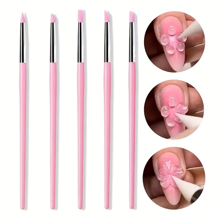 Silicone fuchsia white manicure brush for manicure