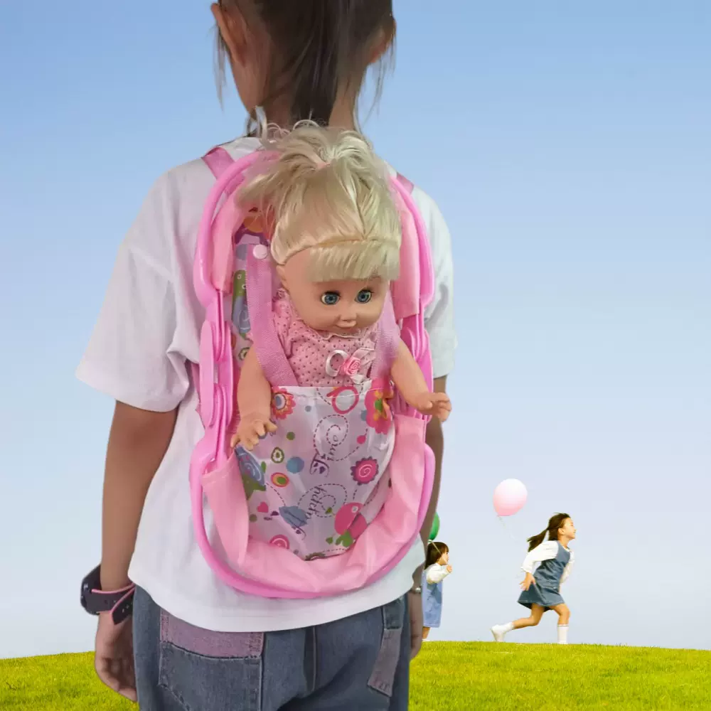 过家家玩具娃娃睡床提篮仿真塑料布艺手提篮女孩带娃出行背包背带