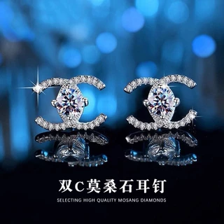 925双C莫桑钻耳钉女50分纯银新款森系小清新莫桑石耳环跨境耳饰品