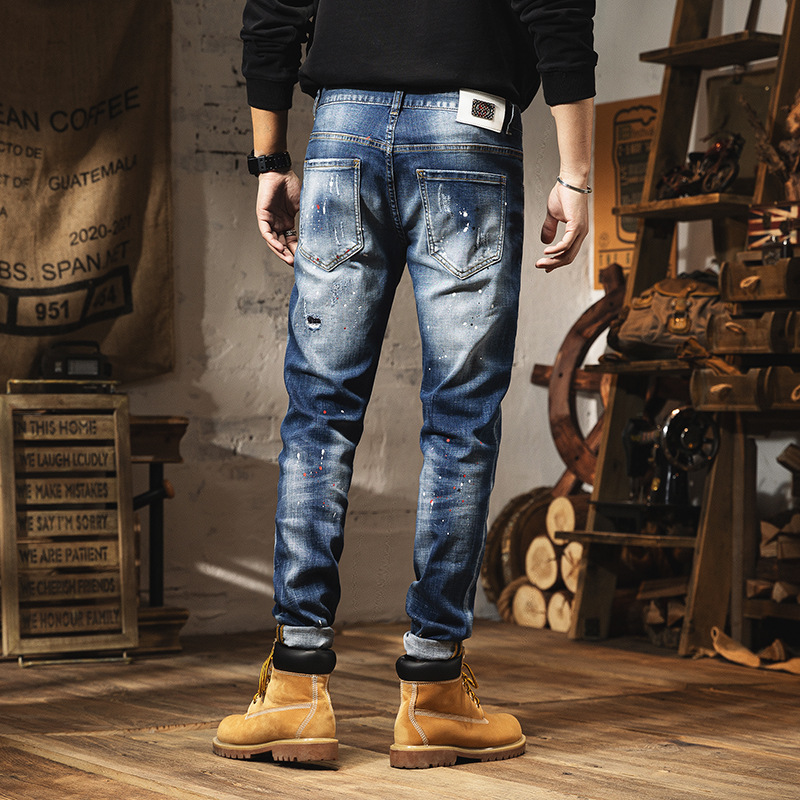 Men's Clothing Retro Light-colored Jeans For Men In Spring Trendy Brand Ripped Trousers Slim Fit Small Feet Washed Men's Trousers Spring And Summer_voghion.com