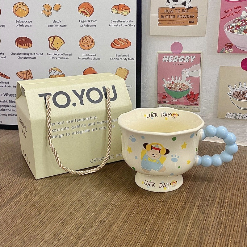 Taza de cachorro lindo Taza de alto valor Regalo de cumpleaños femenino Taza de cerámica Regalo de mano Taza de agua Café Taza de pareja