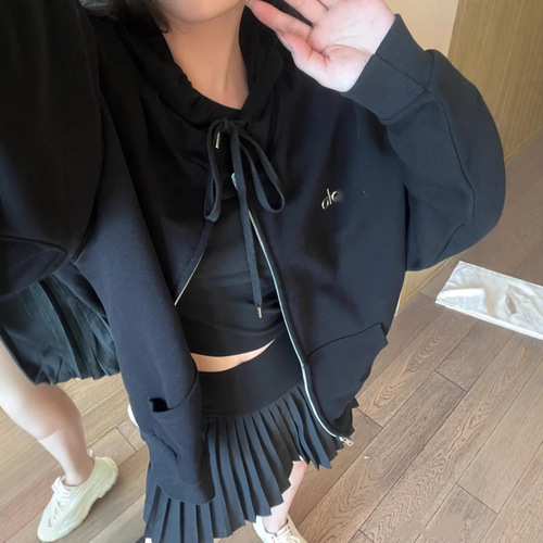 ALO Heavy cardigan hooded hooded hoodie Couple three-dimensional letters sports casual loose all-matching running zipper coat