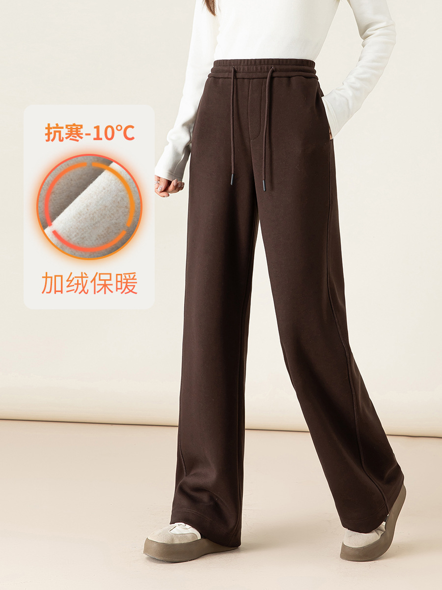 Quần jogger nữ ống rộng lót lông mùa đông chất modal mềm mại dáng suông — đen