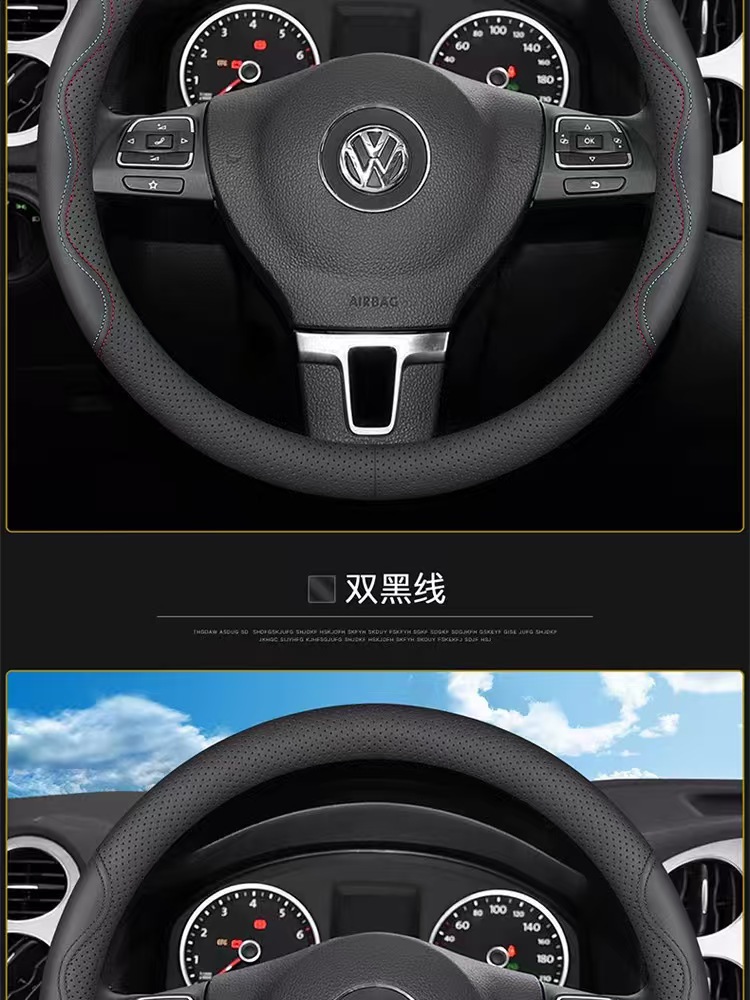 New Nappa Leather Car Steering Wheel Cover, Universal 15-Inch 37- 38cm Black Non-Slip Breathable Handle Cover