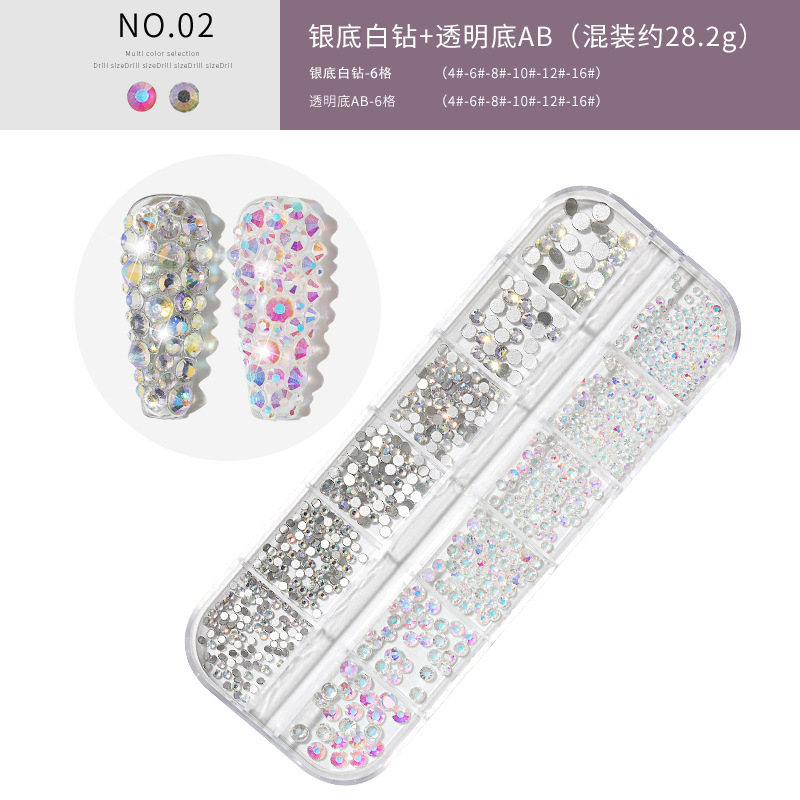 Set de joyas de uñas 12 barras de joyas taladro de uñas largo taladro de fondo plano mezclado taladro de forma especial superbrillante accesorios de uñas