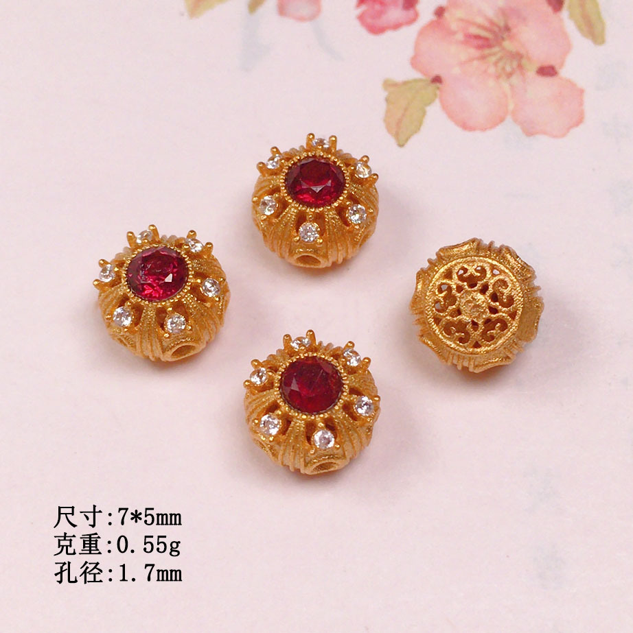Natural Garnet round table accessories s925 silver gold-plated bracelet necklace string decoration diy handmade beads semi-finished products