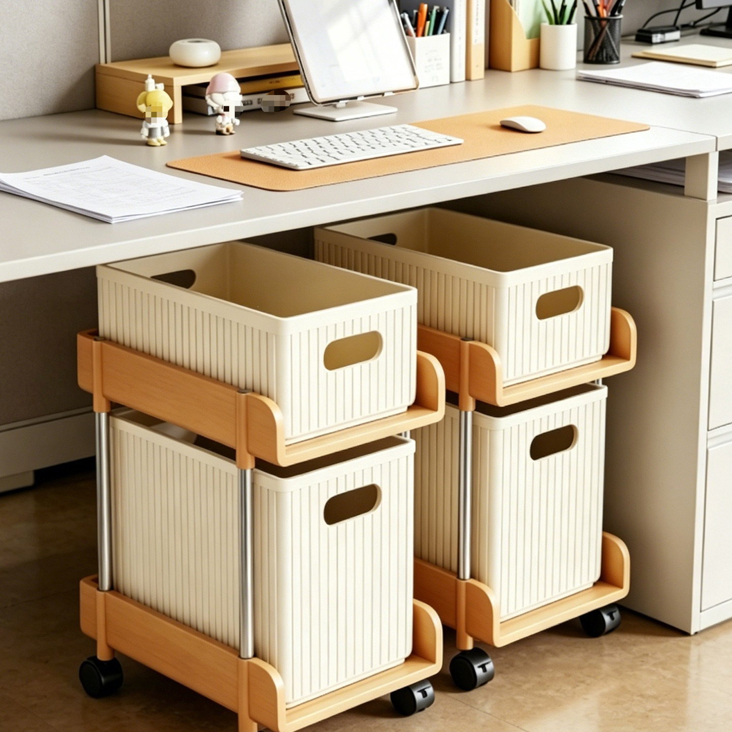 Under-desk storage rack, office workstation bag holder, small cart, layered file rack, movable bookshelf, snack storage rack