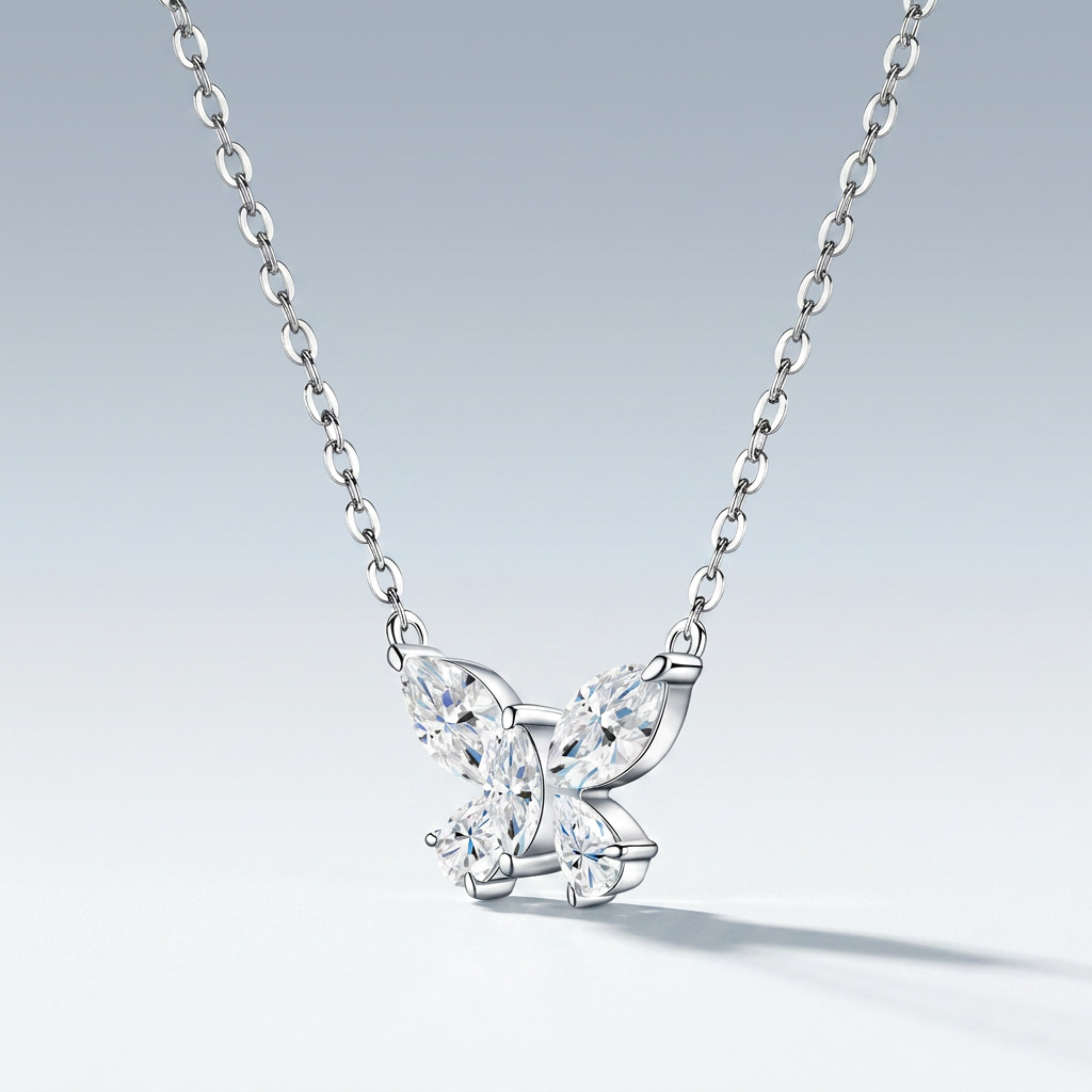 Grenzüberschreitende Mode personalisierte Schmetterlings-Blüten-Schlüsselbein-Kette 925er Silber Live-Verkauf Feinwerk Leichte Luxus Premium Gefühl chinesischer Stil Halskette