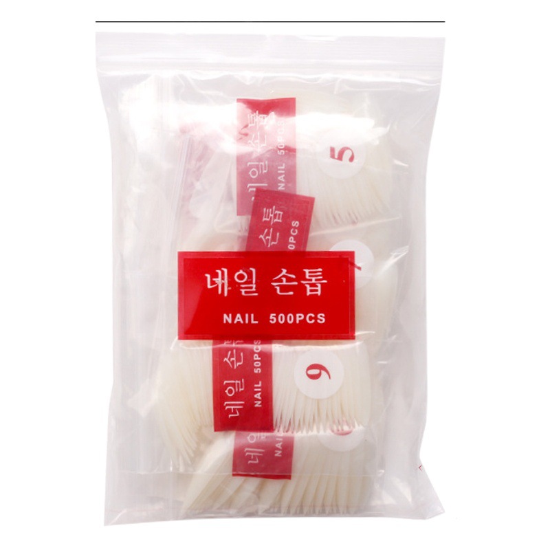Transfronterizo exclusivo para parche de uñas completo de pasta semi-transparente natural coreana 500 piezas de bolsa de esmalte de uñas sin talla pieza color carne