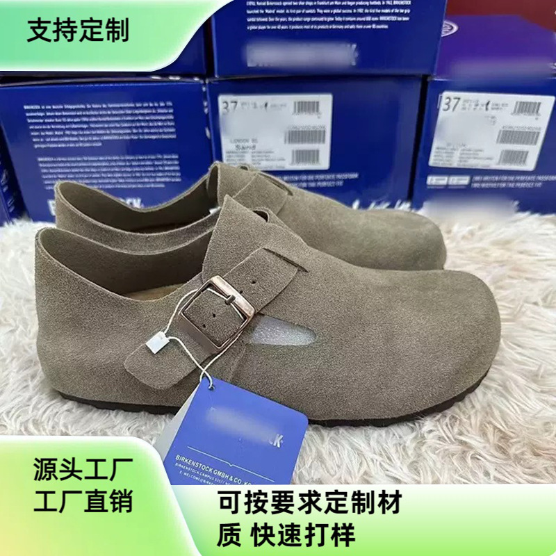 Bk Birkenstock Shoes for Men and Women, All-Inclusive Birkenstock Shoes 2025 Spring & Fall New Style Genuine Leather Cork Thick Sole Inner Heightening Shoes