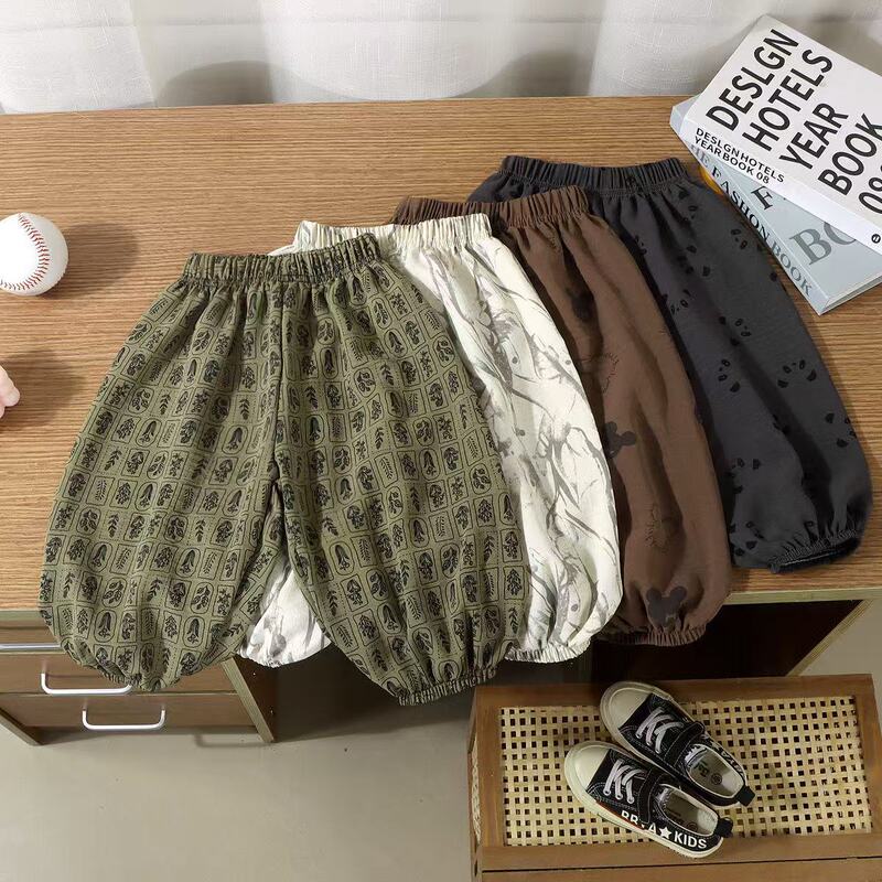 2025 Summer Ice Silk Hemp Bloomers Loose Cool Anti-mosquito Pants Breathable Thin Baby Ankle Pants for Boys and Girls