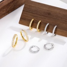 S999纯银微镶锆石排钻圆形耳环2025新爆款小众设计高级感耳圈耳饰