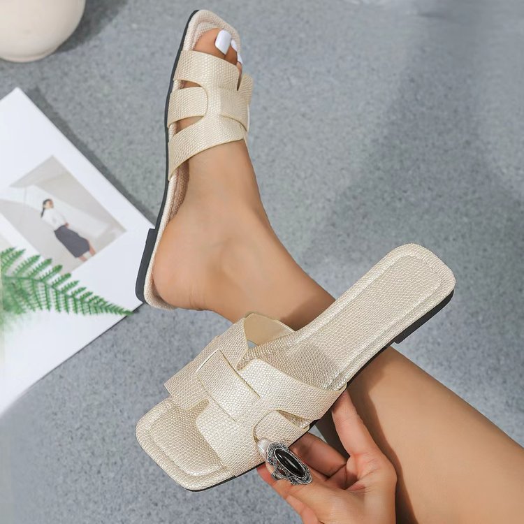 Modische Damen Slipper Mit Eckiger Kappe Bequeme Sommer Pantoletten_voghion.com