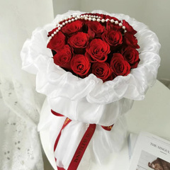 新款公主裙花邊珠光彈力仿真絲布花藝鮮花包裝紗網 花店花束批發