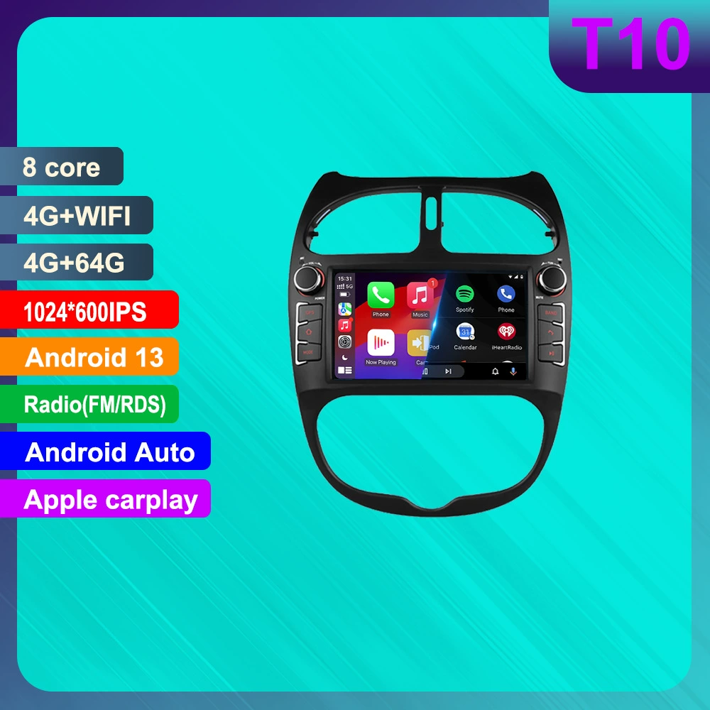 Подходит для Peugeot 206 Android 7-дюймовый автомобильный смарт-навигатор GPS Bluetooth беспроводной CarPlay центральный пульт управления