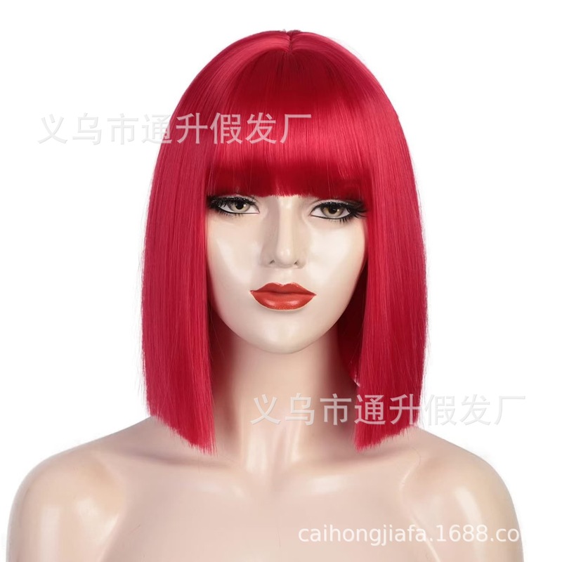 欧美外贸出口假发女齐肩bobo头化纤机制齐刘海短发全头套一件代发|undefined