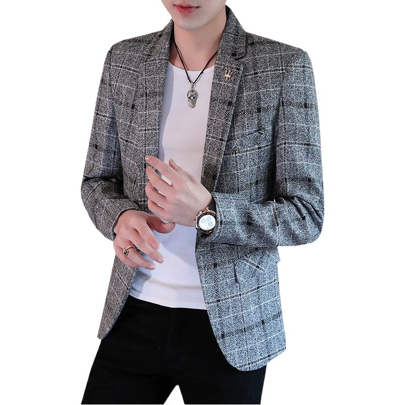 Весной и осенью новый клетчатый маленький костюм, Молодежный мужской деловой повседневный костюм, приталенный корейский Молодежный костюм, куртка