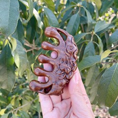 金絲檀木按摩木梳子批發家用 雙面雕花經絡綠檀香檀木梳子