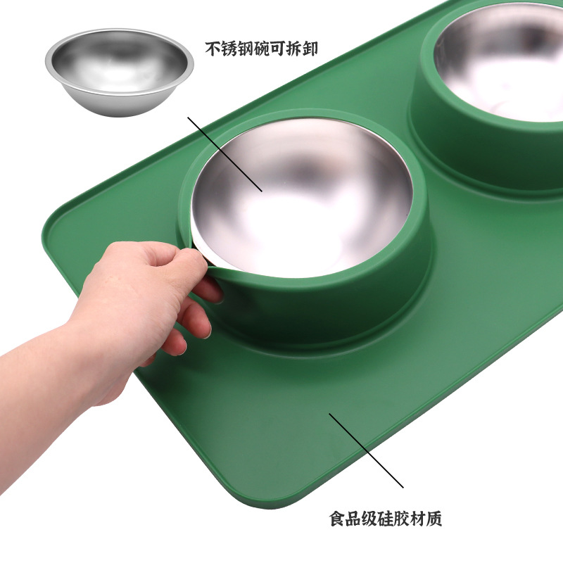 Nuevo Amazon Pet Bowl doble tazón perro agua potable alimentación cuenca antideslizante anti-desbordamiento anti-golpe perro mascota tazón suministros