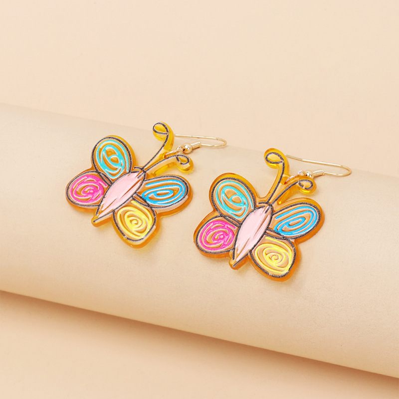 Wholesale Jewelry Cute Cartoon Color Butterfly Pendant Earrings Nihaojewelry display picture 7