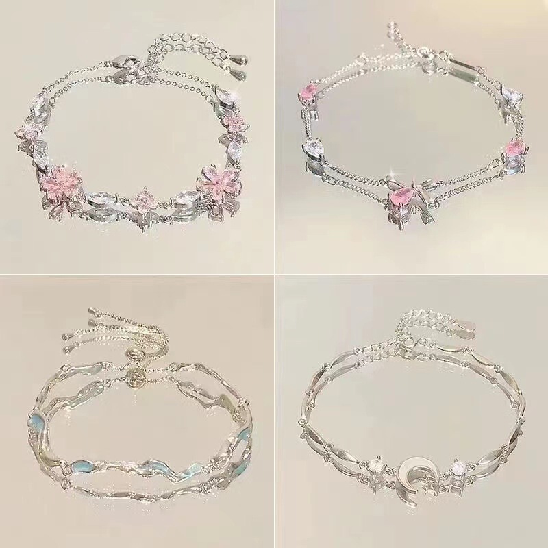 Pink Zircon Cherry Blossom Bowknot Bracelet for Women, Ins-Style Niche Light Luxury, Elegant and Cool Vibe, Friendship Jewelry Pink Zircon Cherry Blossom Bowknot Bracelet for Women, Ins-Style Niche Light Luxury, Elegant and Cool Vibe, Friendship Jewelry