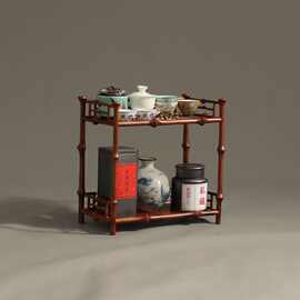 古香 筇竹复古茶棚茶具茶杯收纳展示架博古架茶室空间家具