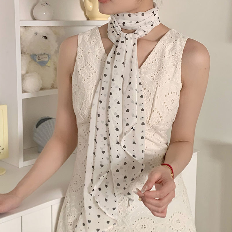 Pañuelo de seda, sentido de alta calidad, estilo francés, cinta montada, cinta para el cabello, bufanda de todo fósforo, chal, lunares, amor, bufanda de seda, bufanda pequeña