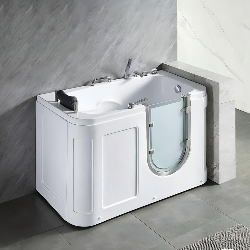 Elderly-Friendly Bathtub with Barrier-Free Massage, Walk-In Non-Slip Side-Opening Sitting Bath, Acrylic Deep Soaking Bathtub