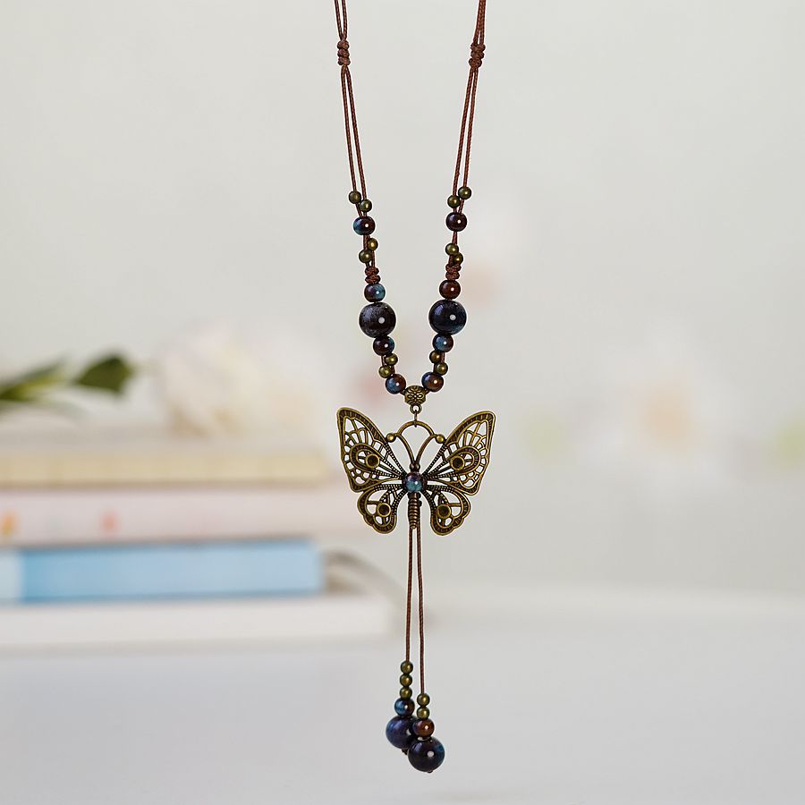 1 Piece Ethnic Style Butterfly Alloy Ceramic Beads Womenu0027S Necklace