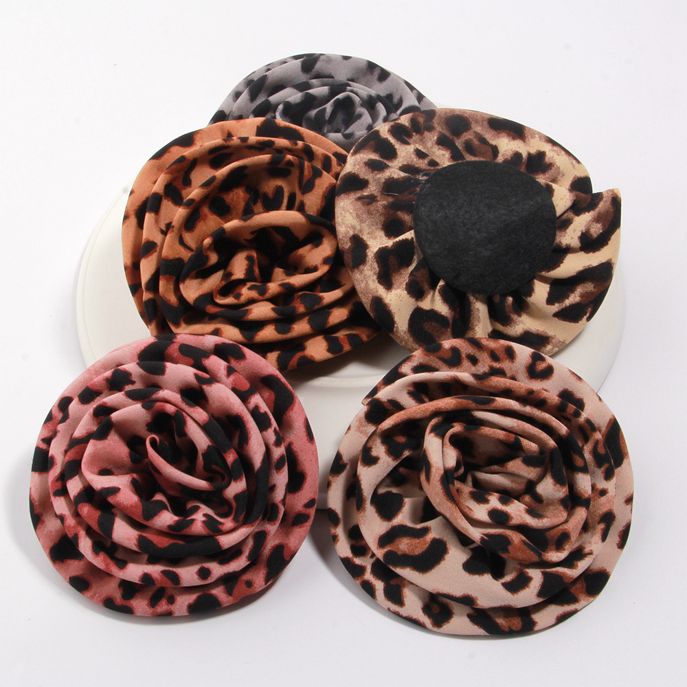 Early autumn atmosphere floral leopard print fabric mesh rose DIY handmade autumn and winter hair clip accessories and clothing materials