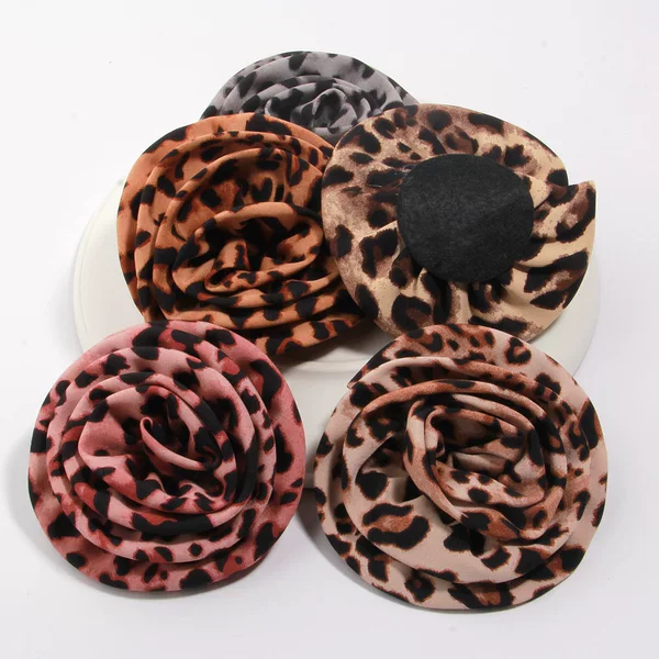 Early autumn atmosphere floral leopard print fabric mesh rose DIY handmade autumn and winter hair clip accessories and clothing materials