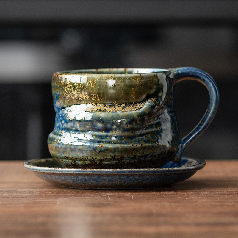 Estilo japonés vintage de cerámica taza de café y platillo traje creativo regalo taza de té de la tarde taza de café de gres