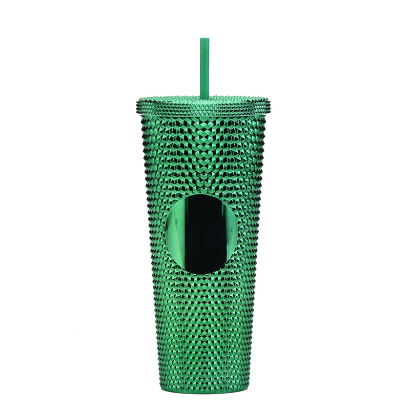 二層プラスチックストローカップ大容量クリエイティブ 710 ミリリットルドリアンカップハンドカップ発光変色レインボーグラデーションカップ|undefined