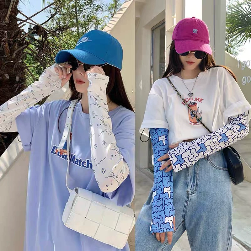 Симпатичная новая летняя солнцезащитная перчатка женская корейская версия ins интернет-красная студенческая индивидуальность ледяной шелковый рукав ультрафиолетовый свободный