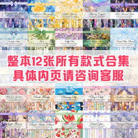 12张合集跨境剪贴簿剪贴纸手账素材纸本背景纸图案纸DIY相册文具
