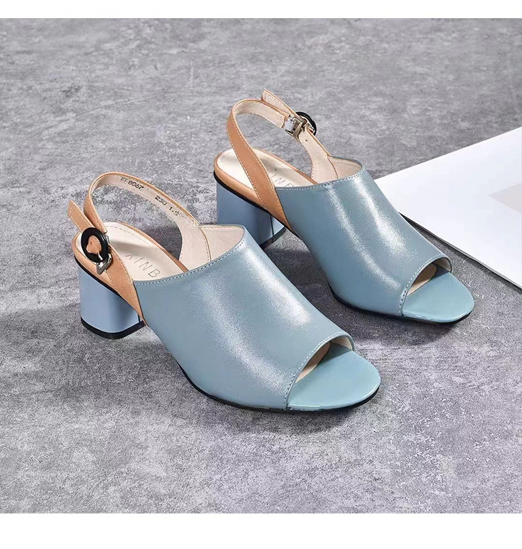 Sandal nữ quai ngang da mềm mũi hở gót vuông phong cách La Mã — Màu be chi tiết 4