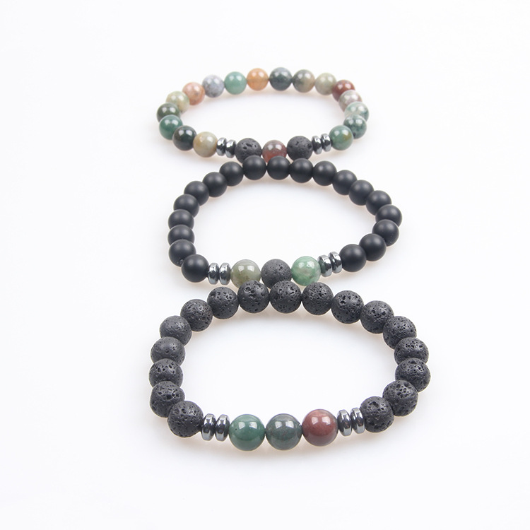 화려한 마노 + 검은 돌 + 화산석 팔찌 세트