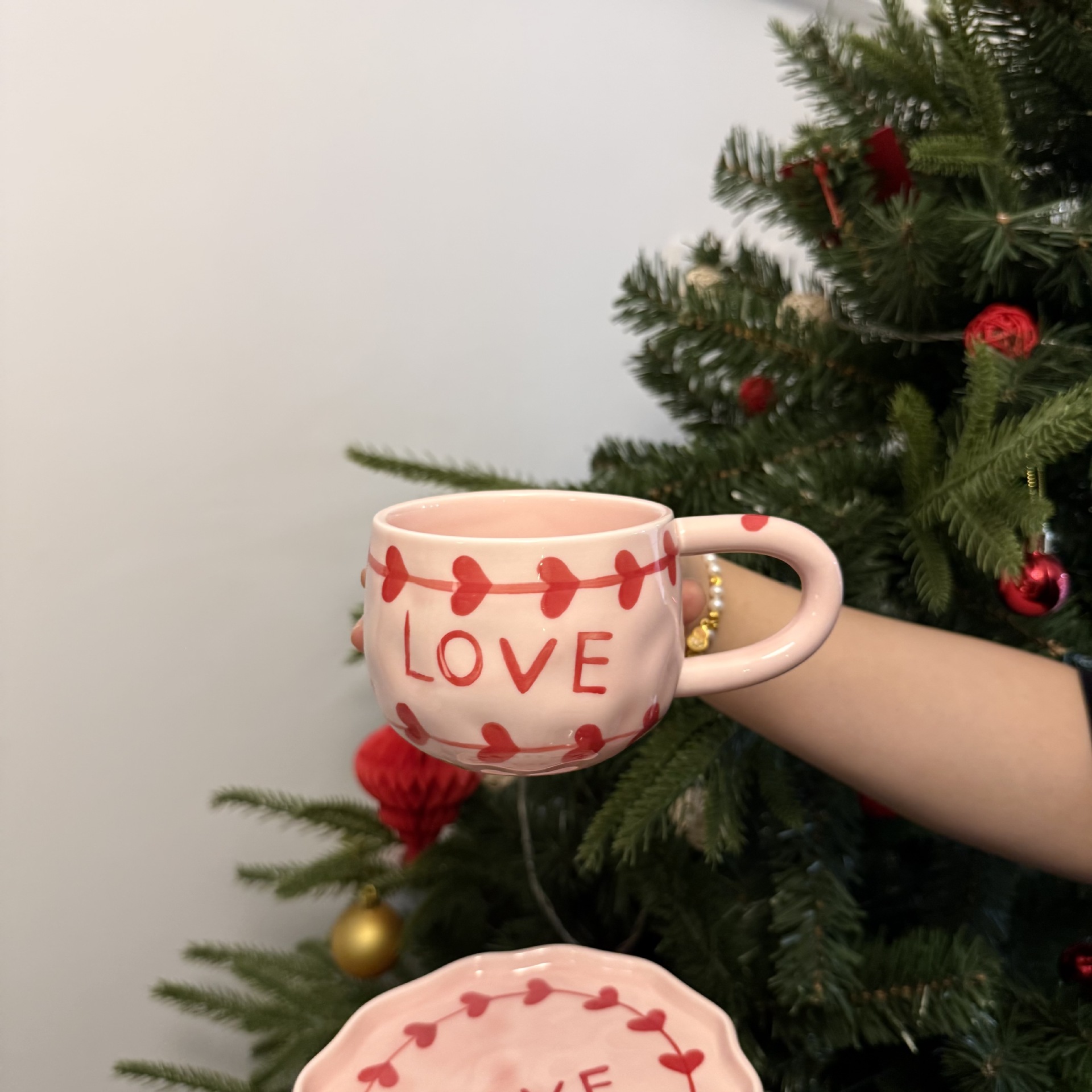 Navidad francesa retro pinza de mano pura pintada a mano taza de café de cerámica plato de alto valor plato de postre de té de la tarde