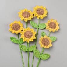 成品手工跨境钩织毛线向日葵仿真花儿童节教师节礼物太阳花花束