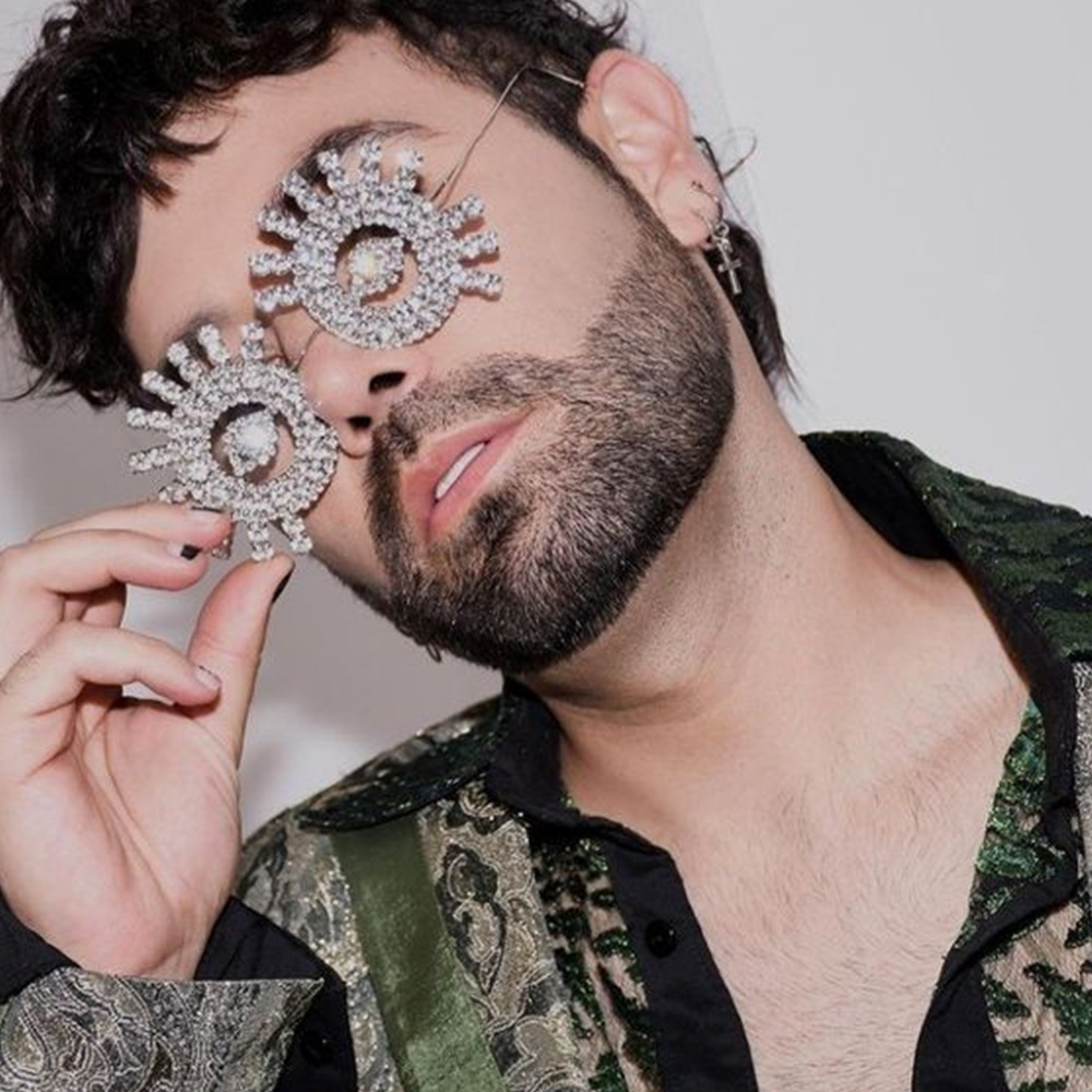 Nuevo marco de gafas redondas transfronterizas hip hop tendencia diamond joyas faciales accesorios de desfile marco de gafas