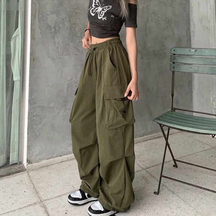 长裤辣妹复古工装裤女宽松加绒机能风抽绳美式子嘻哈街舞裤hiphop