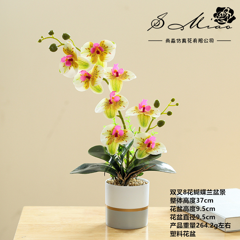 Flor artificial de dos tenedores de ocho cabezas Phalaenopsis bonsai flor artificial bonsai suministro directo de fábrica decoración del hogar entrega de una pieza image 9