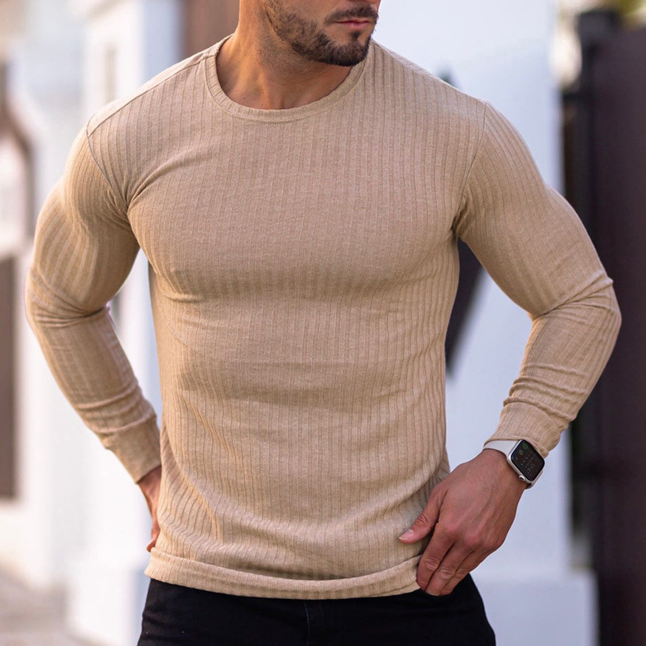 Comercio exterior transfronterizo entre Europa y Estados Unidos Wish hombre de otoño deportivo acondicionamiento ocio cuello vertical elástico cuello redondo camiseta de manga larga