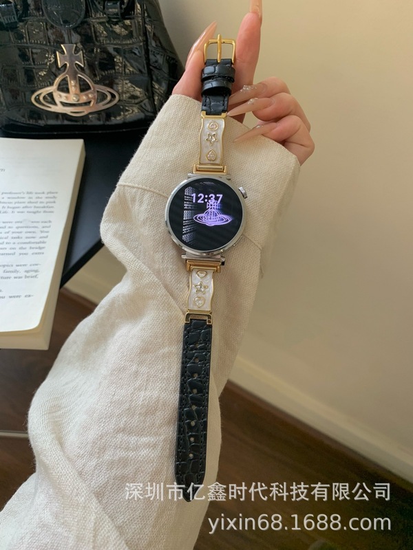 心星型滴油真皮表带适用苹果S10 S11华为Fit4 GT5小米手镯皮腕带|undefined