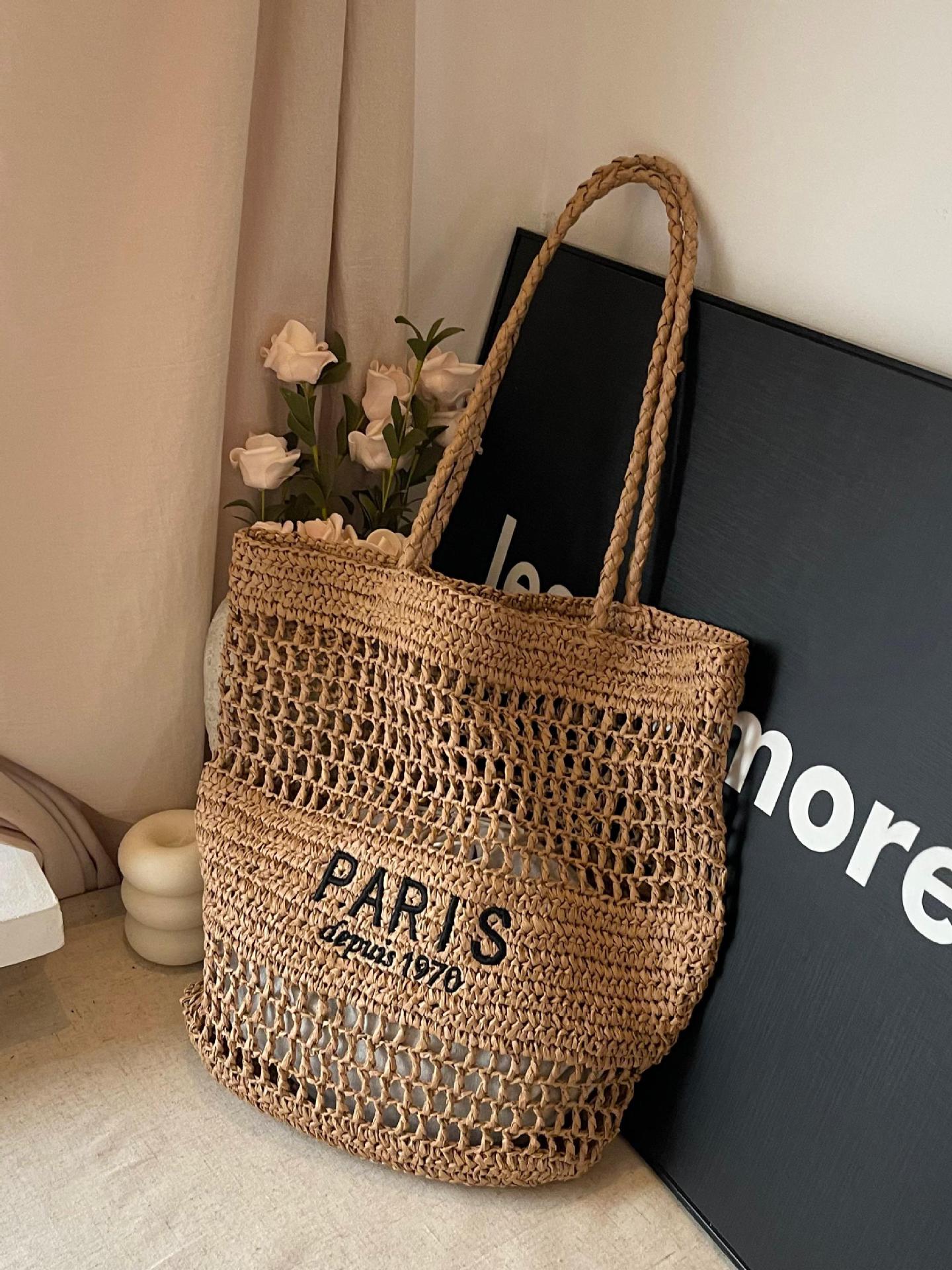 Bolso tejido de paja de moda casual para damas de gran capacidad 2025 nuevo bolso de hombro hueco tejido coreano bolso de playa