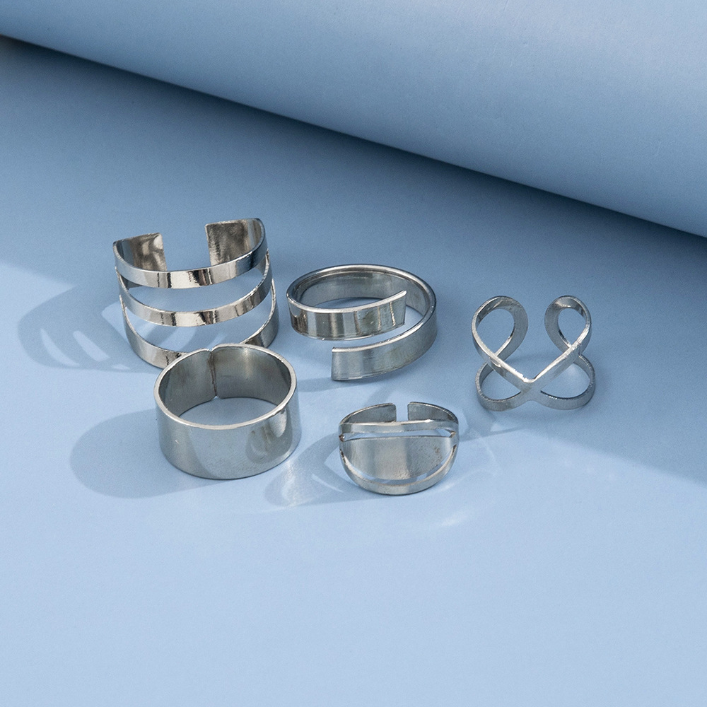 European And American Punk Geometric Hollow Adjustable Joint Ring Simple Combination Five-piece Set display picture 7