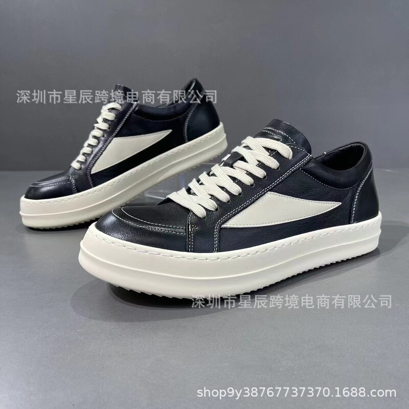 Low-Top Owens Couple's Trendy European and American Style Sports Casual New Small Triangle Fashion Brand Leather Casual Shoes with Thick Soles Low-Top Owens Couple's Trendy European and American Style Sports Casual New Small Triangle Fashion Brand Leather Casual Shoes with Thick Soles