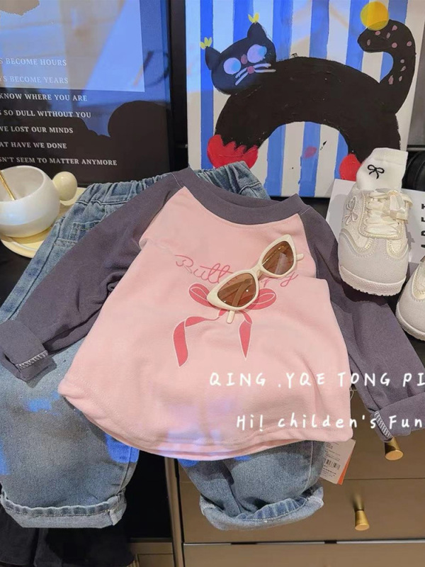儿童秋款长袖T恤童装 女童圆领休闲上衣 宝宝可爱卡通印花打底衫|undefined